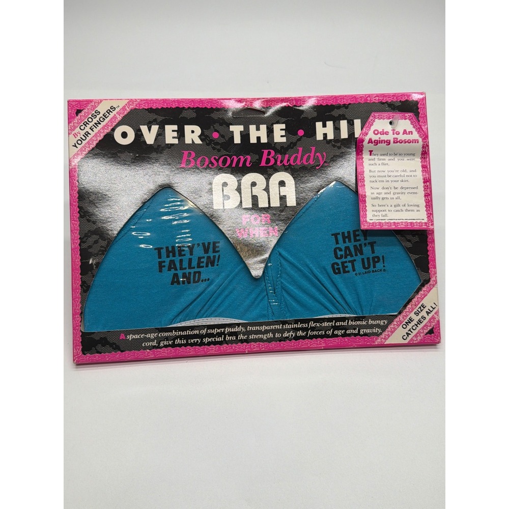 Vintage 1991 Over The Hill Bosom Buddy Bra Novelty Gag Gift Teal Blue NIB
